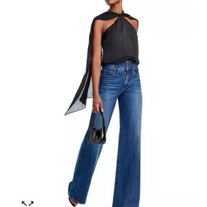 New! L'AGENCE Riviera Black Halter Top with Cape Shoulder Detail Size M